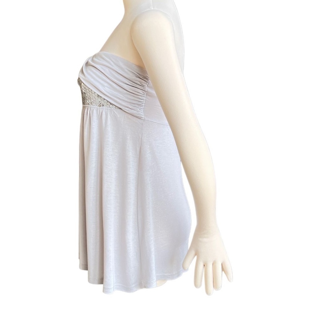Express Silver Strapless Bandeau Top With Sequin Detail And Empire Waist Sz M - Picture 4 of 7
